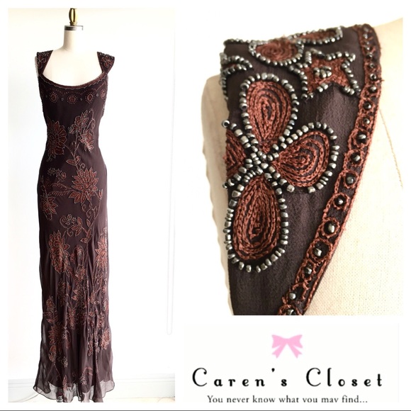 Adrianna Papell Dresses & Skirts - Vintage Adrianna Papal Evening Brown Beaded Gown